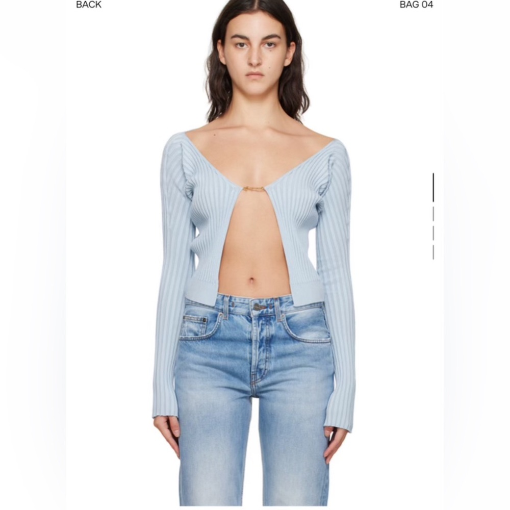 Jacquemus Ribbed Knit Top with Charm logo in tan